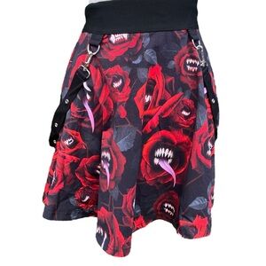 Killstar Horror Red Rose Monster Mouth Suspender Skater Skirt